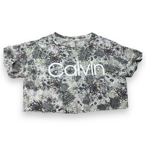 Calvin Klein Crop top workout shirt size small floral grey green